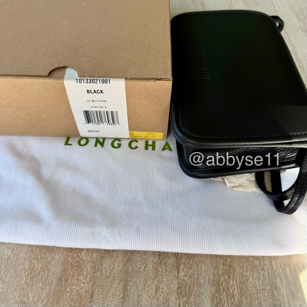 Longchamp Black Le Foulonné Leather Wallet-On-Strap XS Clutch NWT 100% Authentic - Picture 11 of 11